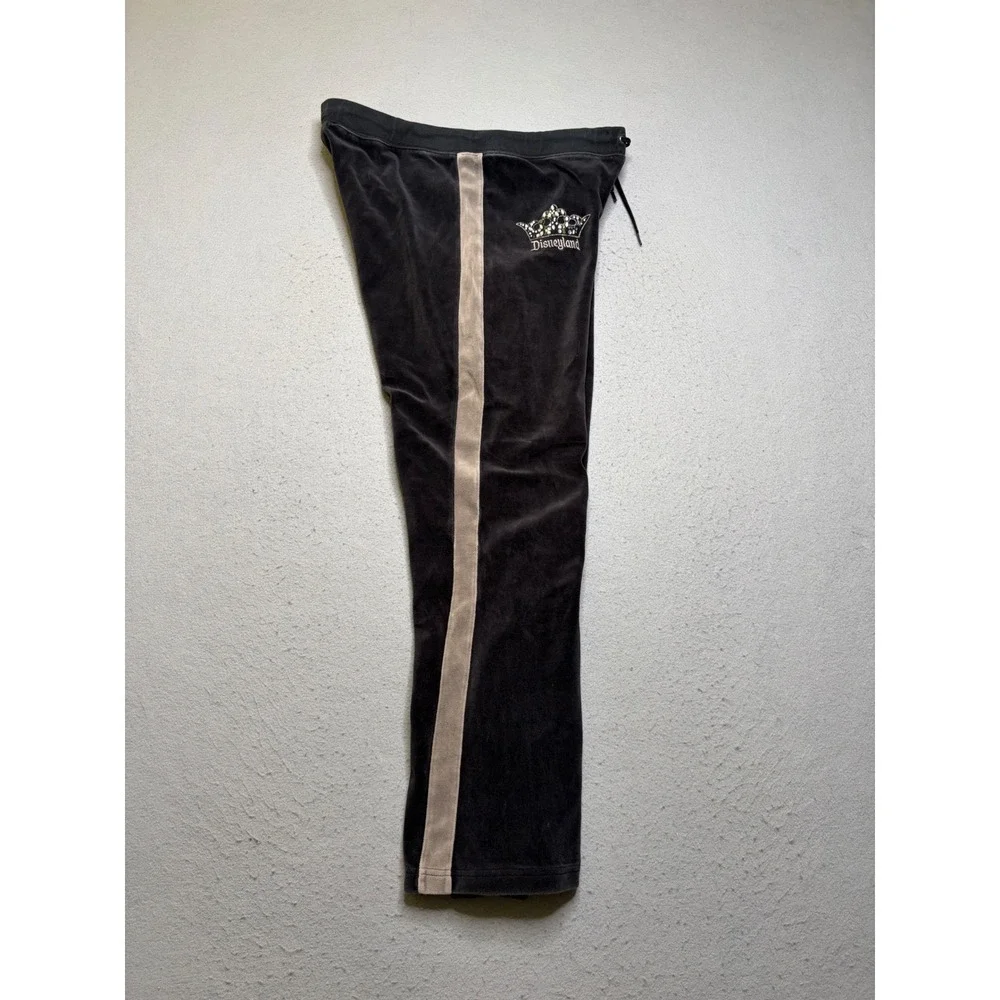 Disneyland Resort Pants Womens M Gray Velour Y2K Rhinestone Crown Track Jogger